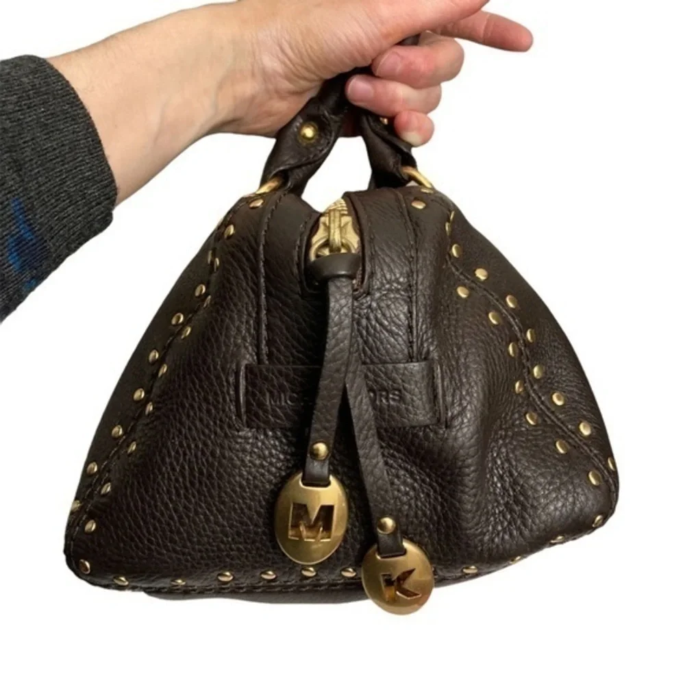 Michael Kors brown leather studded satchel bag